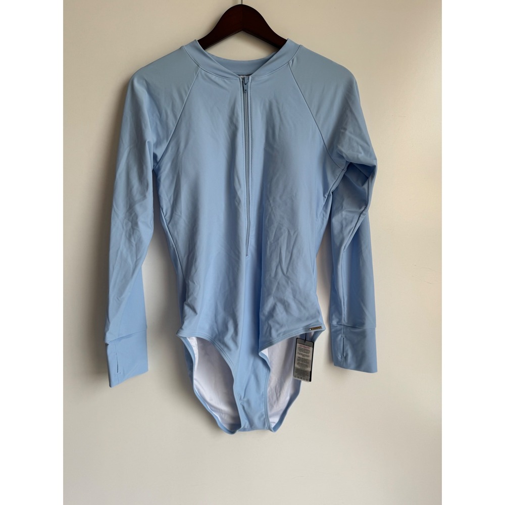 Relleciga Sea Blue Long Sleeve One Piece Swimsuit Rash Guard Zip Front XL NEW